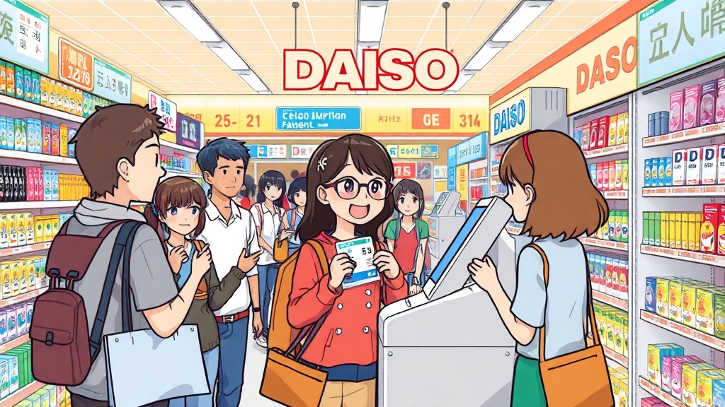 다이소 등 사용처 확인 (cartoon 스타일)