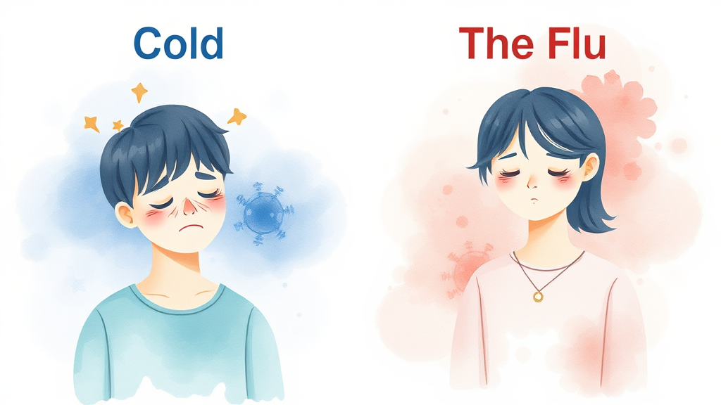 B형 독감과 감기, 무엇이 다를까요? (watercolor 스타일)