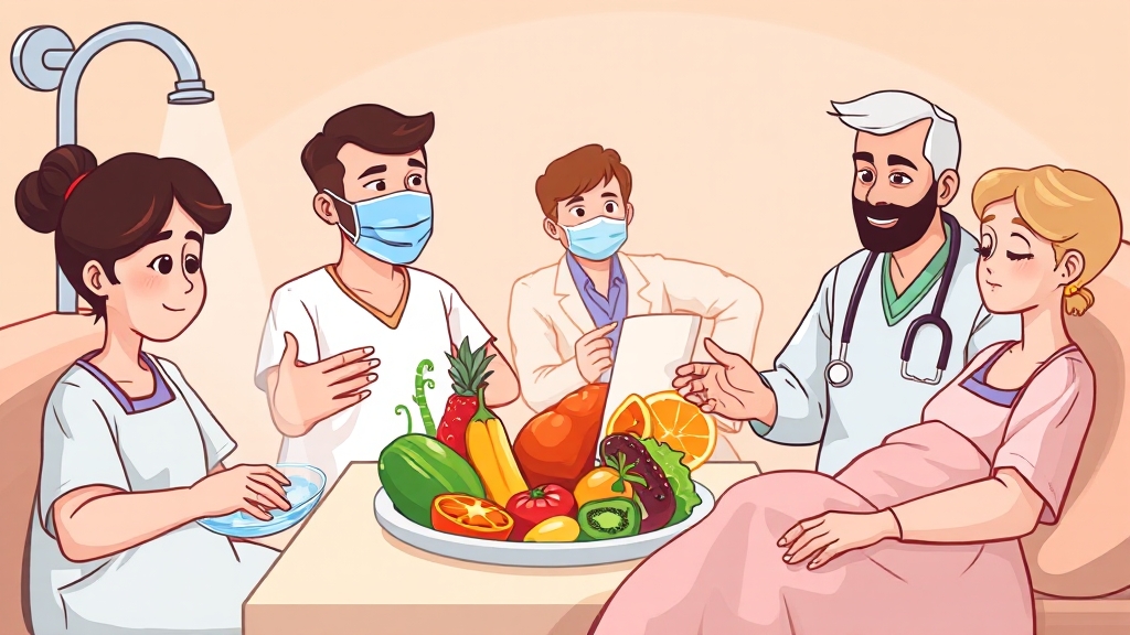 암 치료 중 발열 예방을 위한 관리 (cartoon 스타일)