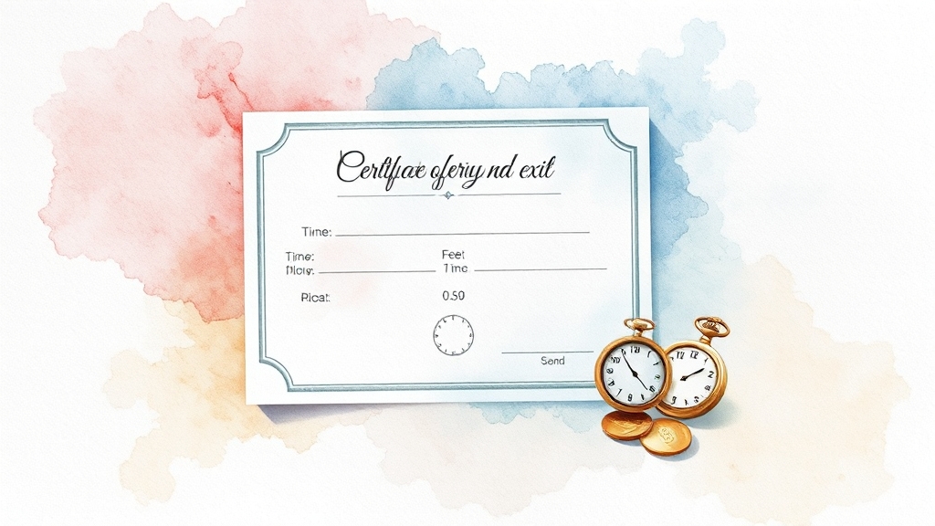 발급 시간 & 수수료, 한눈에 (watercolor 스타일)