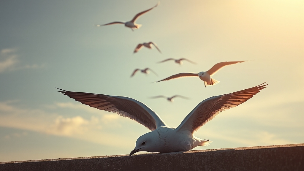 갈매기 꿈의 긍정적/부정적 암시 (realistic 스타일)