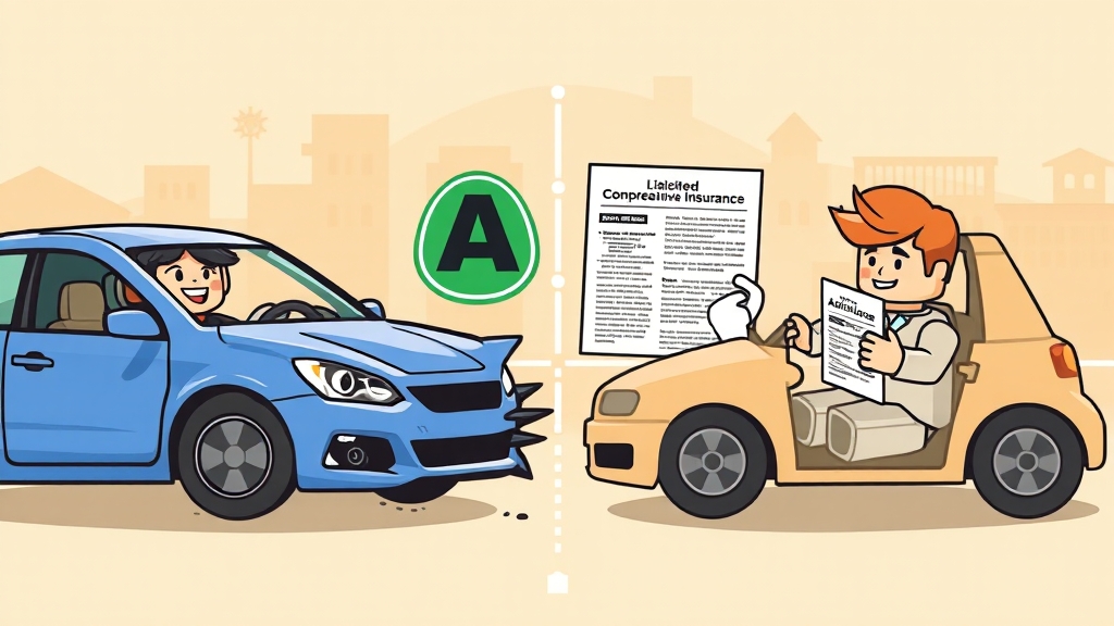 보험 종류: 책임 vs 종합 (cartoon 스타일)