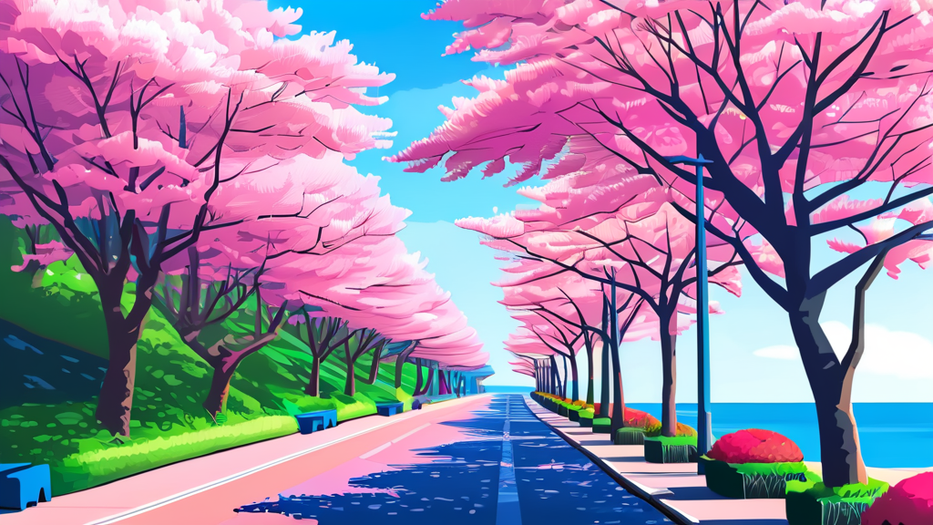 부산 벚꽃 명소 추천 (cartoon 스타일)