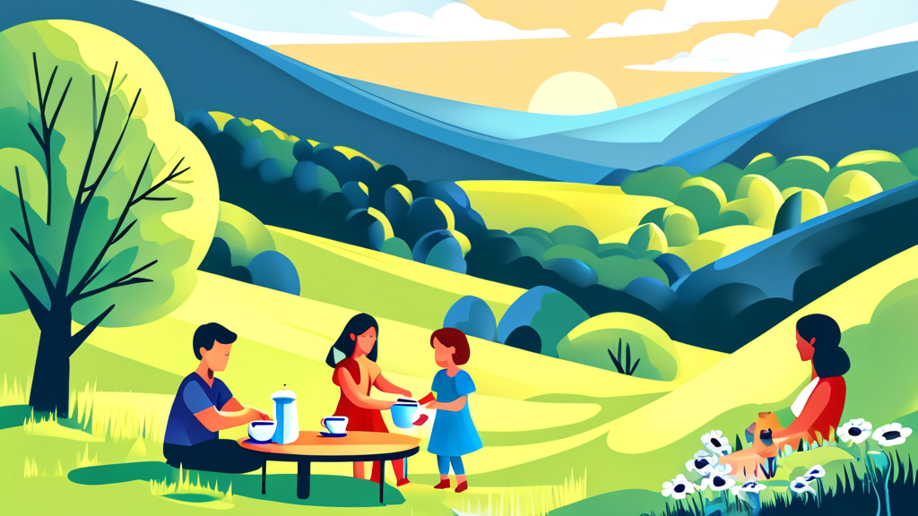 아이와 함께 즐기는: 카페 개울테라스 (illustration 스타일)