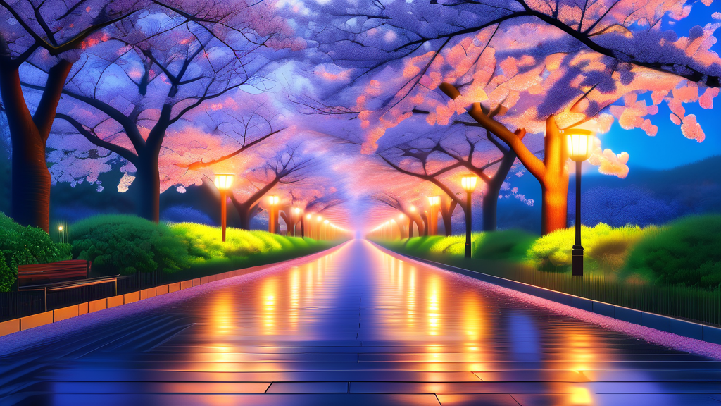 흥무로 벚꽃길: 고즈넉한 분위기 속 벚꽃 산책 (realistic 스타일)