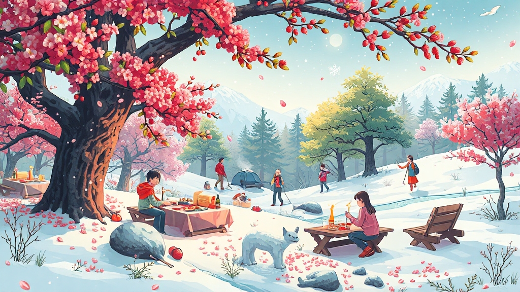 계절별 캠핑 추천 & 활동 (illustration 스타일)