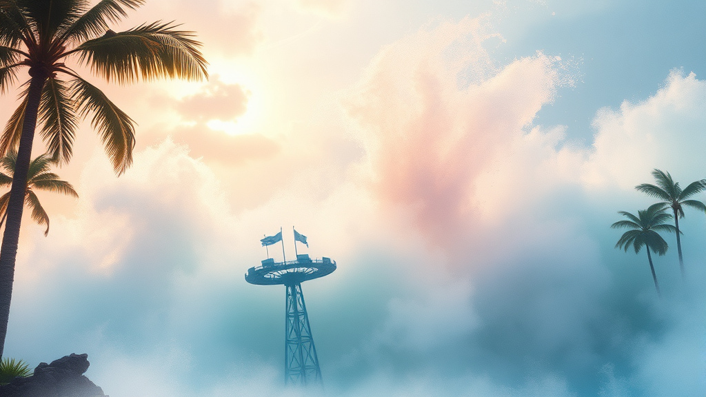 짜릿함 가득! 캐리비안 베이 인기 어트랙션 분석 (watercolor 스타일)