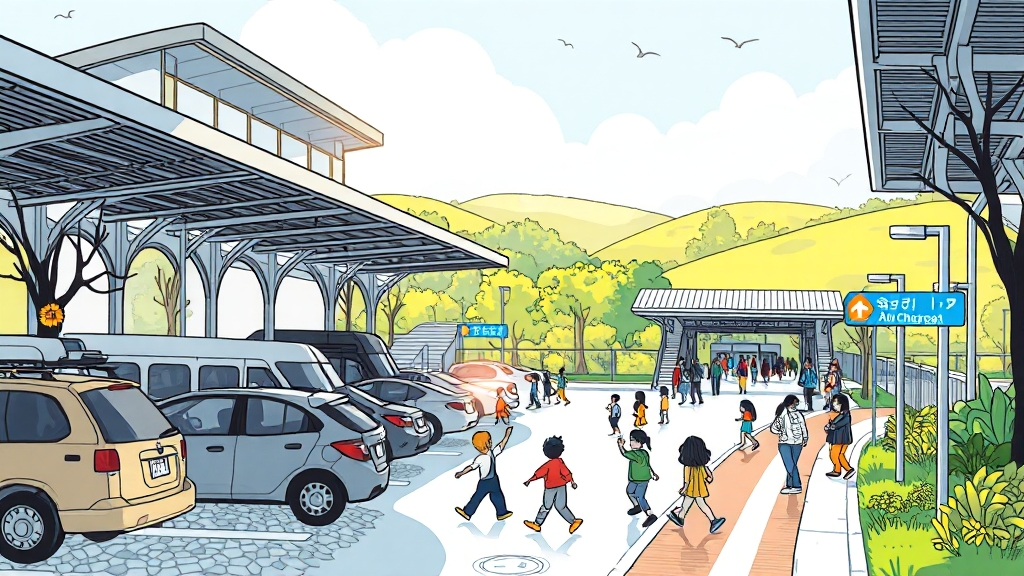 주변 시설: 주차 및 접근성 정보 (cartoon 스타일)