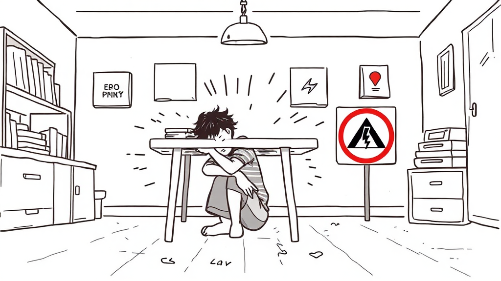 지진 발생 시 행동 요령 및 초기 대응 (illustration 스타일)