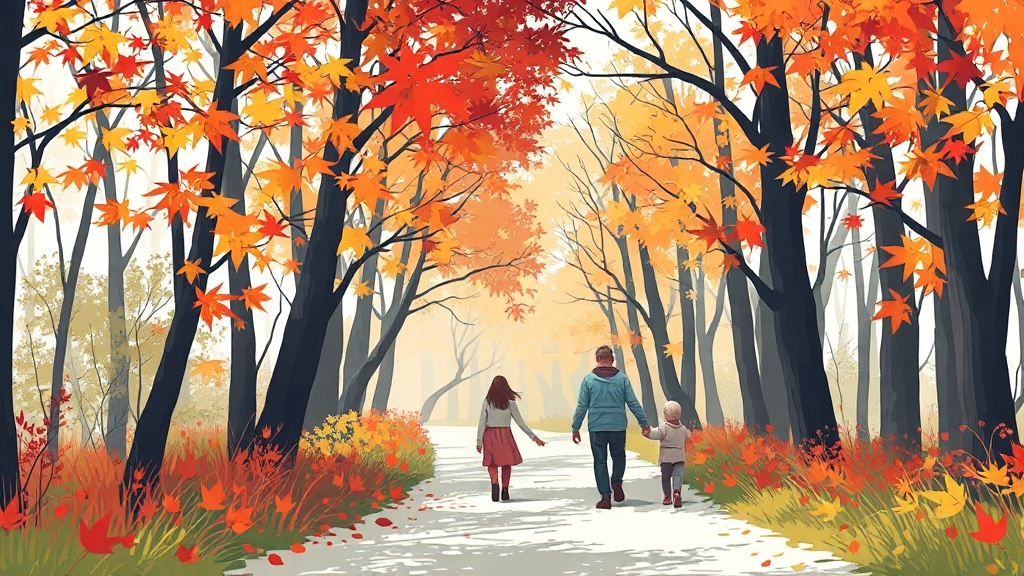 가족과 함께 단풍 여행 (illustration 스타일)