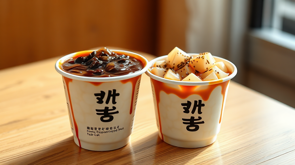 컴포즈커피 분모자 떡볶이 포장 및 매장 이용 정보 (realistic 스타일)