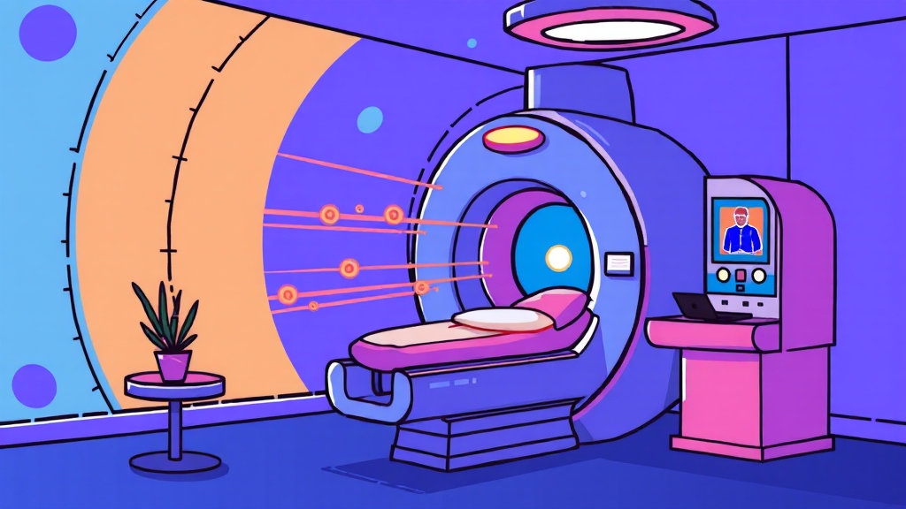 전립선암 치료: 중입자 치료의 특징 (cartoon 스타일)