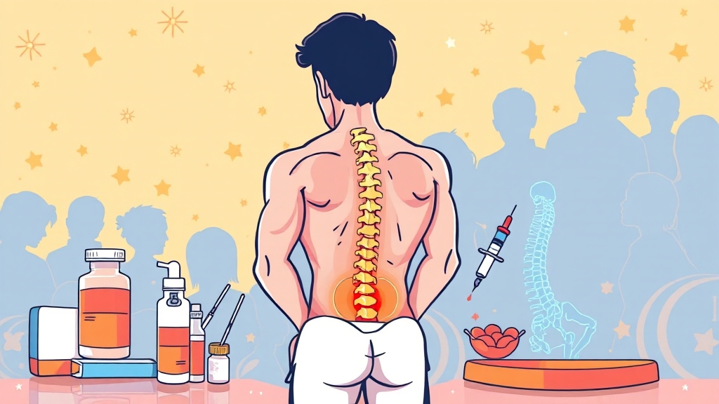 등 통증 치료 방법 (cartoon 스타일)