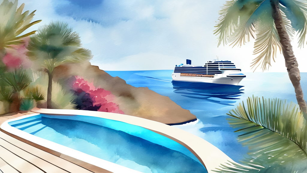 크루즈 여행의 매력: 바다 위 호텔에서 누리는 편안함 (watercolor 스타일)