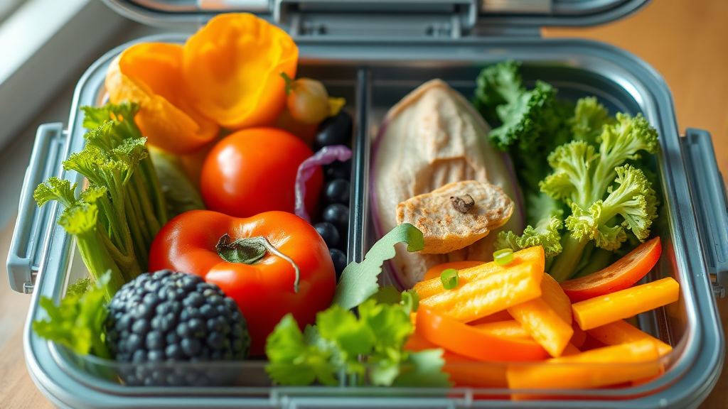 건강한 식습관을 위한 다이어트 도시락의 미래 (realistic 스타일)