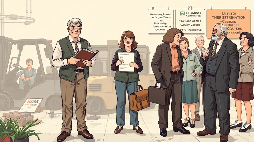 50대 재취업 지원 정책 유형 (illustration 스타일)