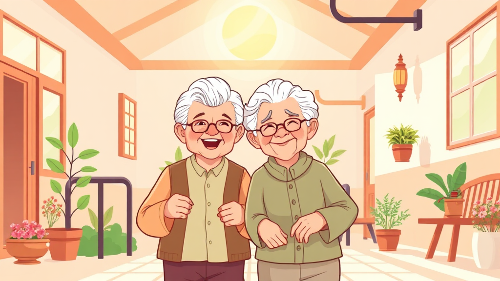 고령자 복지주택의 장점 (cartoon 스타일)