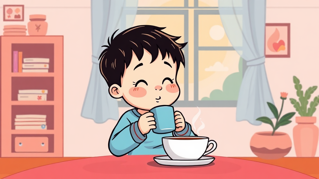 따뜻한 물과 차의 효능 (cartoon 스타일)