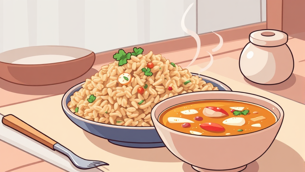 다이어트 맞춤 현미밥 레시피 (닭가슴살, 스프) (illustration 스타일)