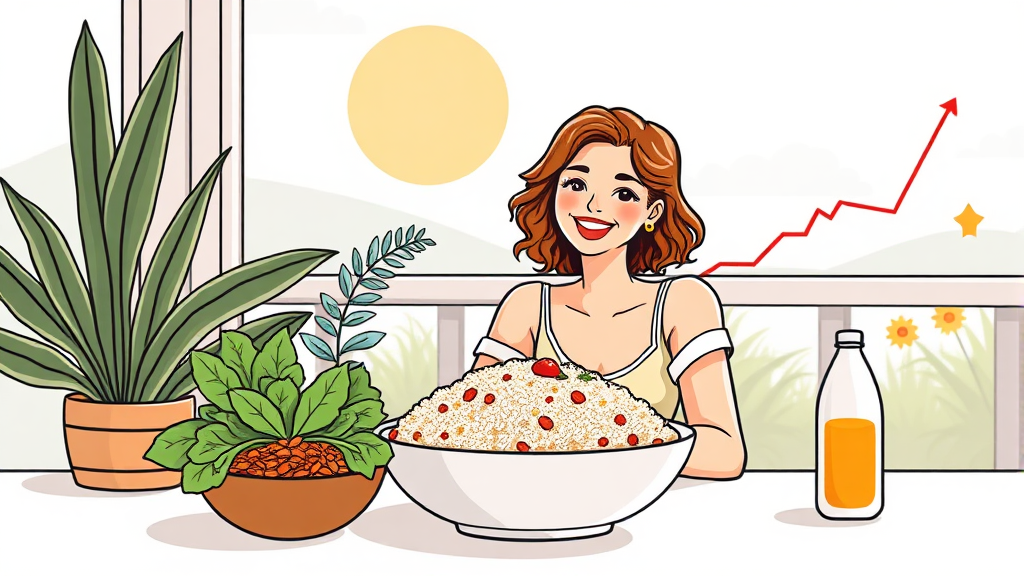 식후 졸음, 식단 관리로 해결! (illustration 스타일)