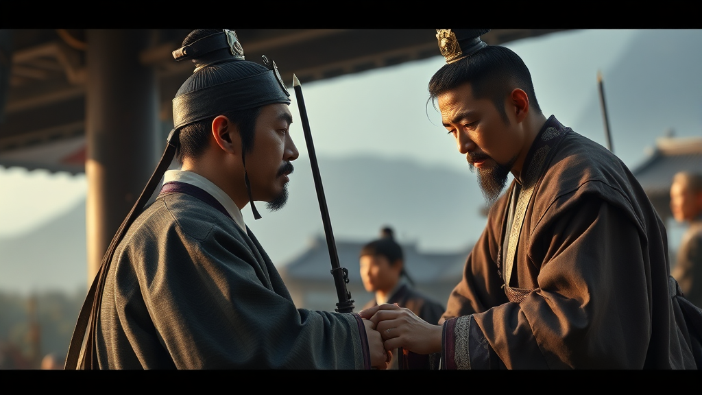 엄흥도와 청령포: 충신과 유배지의 흔적 (realistic 스타일)