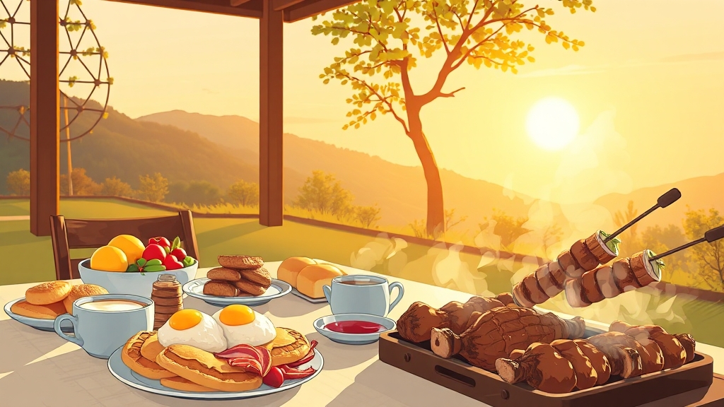 금호리조트 내 식당: 조식, 바베큐 (illustration 스타일)