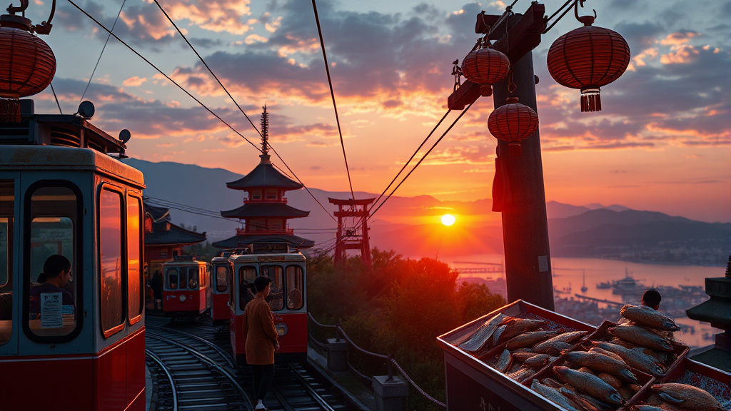 해돋이 명소 주변 관광 정보: 볼거리, 먹거리 (realistic 스타일)