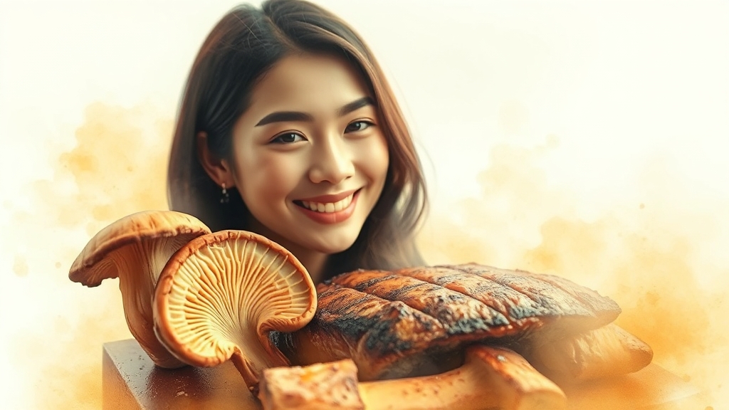 능이버섯, 소화 기능 개선에도 효과적? (watercolor 스타일)