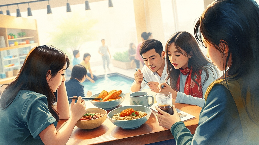 식사 & 편의시설 활용법 (watercolor 스타일)