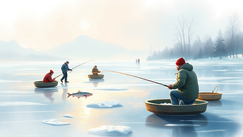 얼음낚시 예약 방법 (watercolor 스타일)