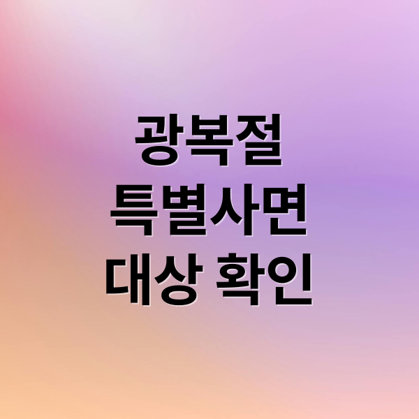 광복절
특별사면
대상 확인 (광복절 특별사면 대규모 발표! 혜택 받는 사람 누구?)