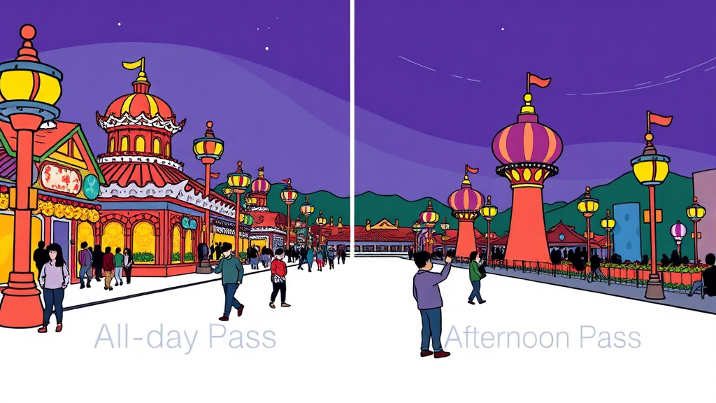 종일권 vs 오후권: 나에게 맞는 티켓 선택하기 (cartoon 스타일)