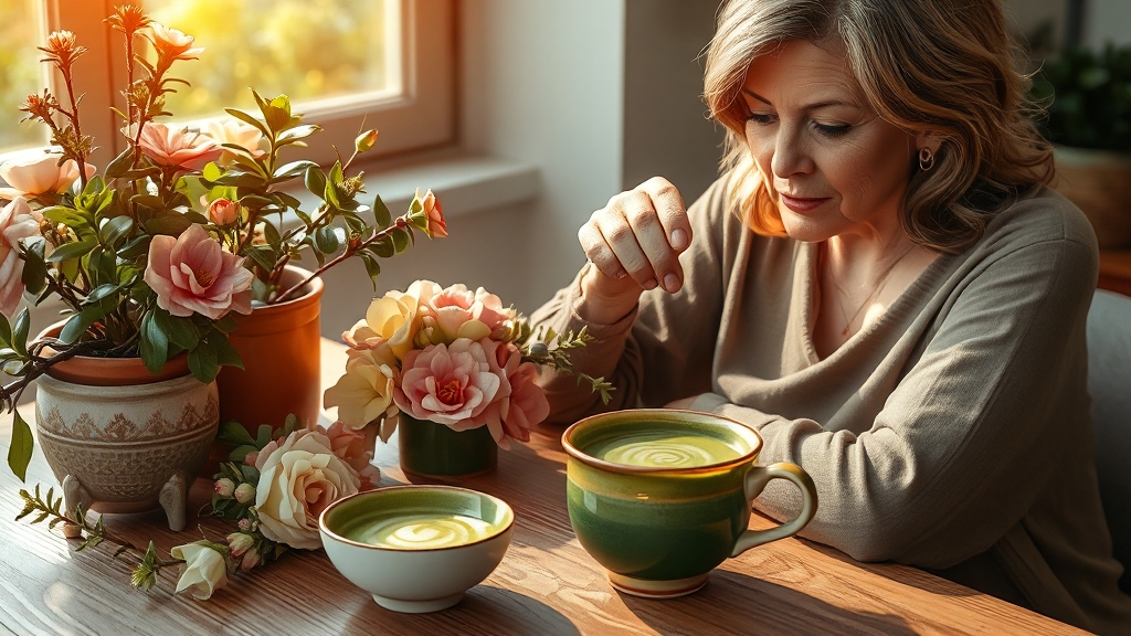 말차의 효능, 갱년기 건강에 긍정적 영향 (realistic 스타일)