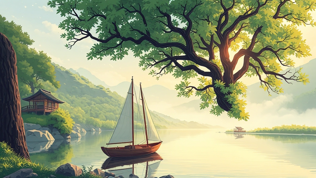 두물머리: 두 강이 만나는 절경 (cartoon 스타일)