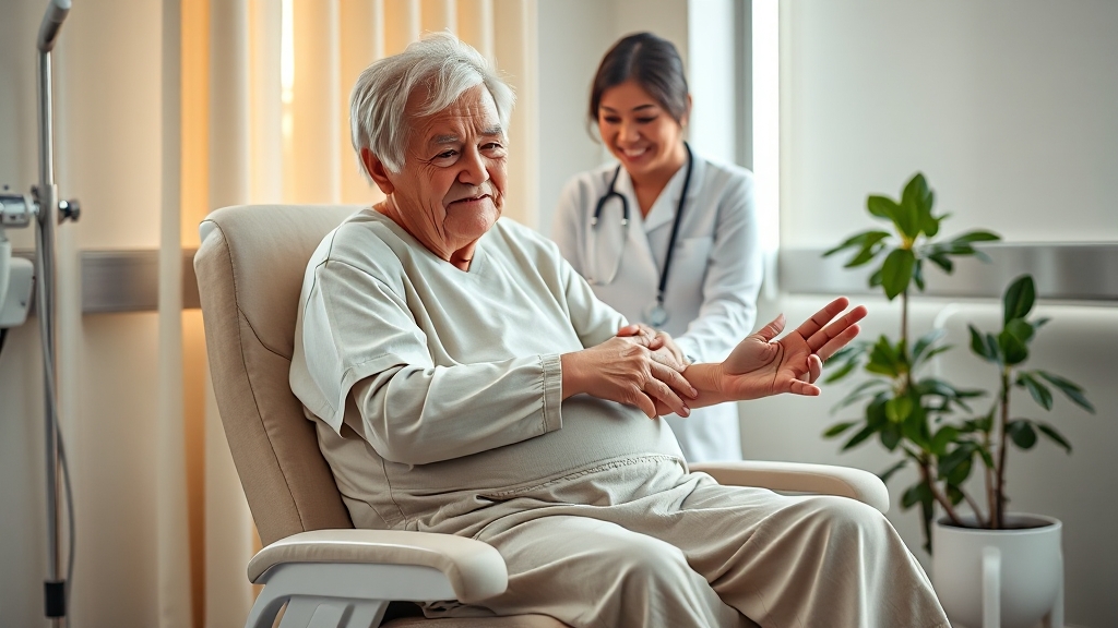 허리 통증과 인공항문 동반 시 주의사항 (realistic 스타일)