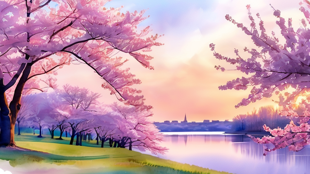 국내 주요 도시별 벚꽃 개화 시기 및 명소 (watercolor 스타일)