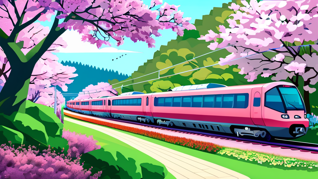 황홀한 벚꽃 명소: 여좌천과 경화역 (cartoon 스타일)