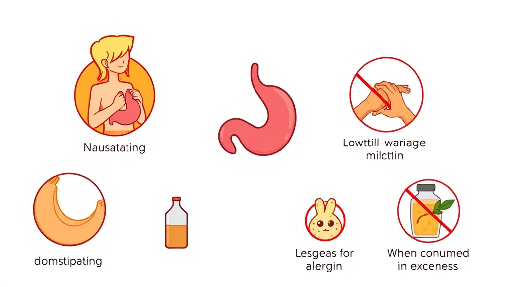 뮤신 콜라겐 부작용, 과다 섭취 시 나타날 수 있는 증상 (cartoon 스타일)