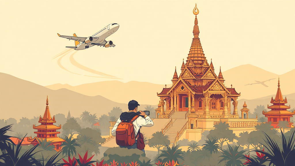 라오스 항공권 가격 비교 및 예약 팁 (illustration 스타일)