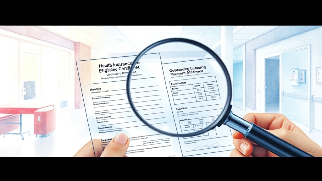 건강보험자격확인서 vs 미납내역 확인 (watercolor 스타일)