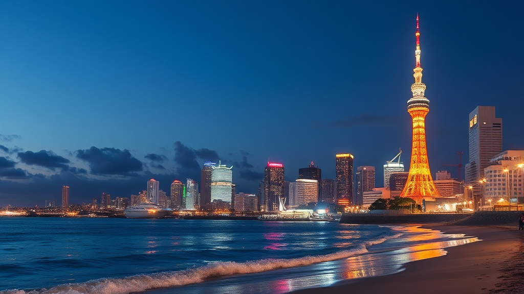 후쿠오카 타워: 랜드마크 (realistic 스타일)