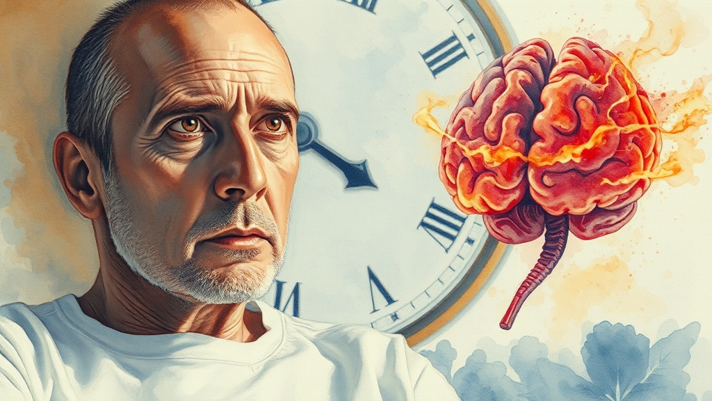 뇌경색, 초기 증상과 FAST 원칙 (watercolor 스타일)