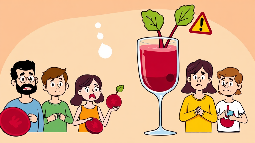 비트주스 섭취 시 주의사항 (cartoon 스타일)