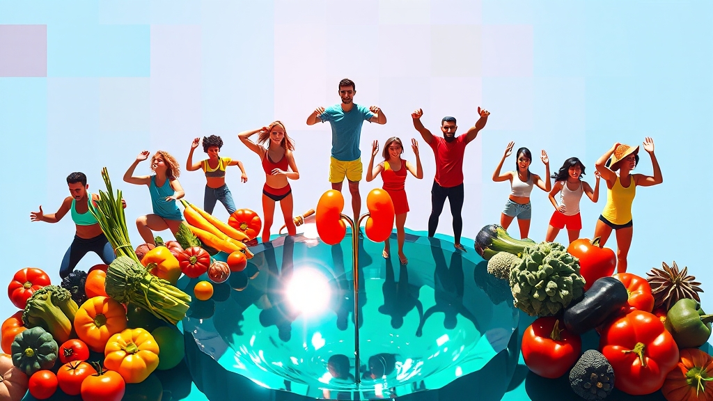 신장 질환 예방 생활 습관 (popart 스타일)