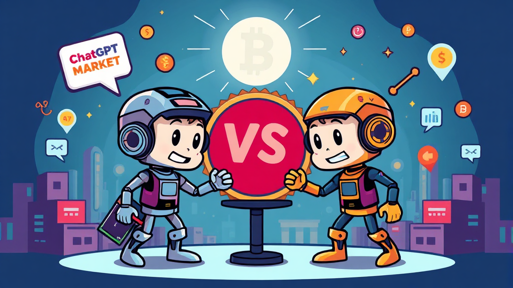 미래 AI 시장의 판도: 제미나이와 챗GPT의 경쟁 전망 (cartoon 스타일)