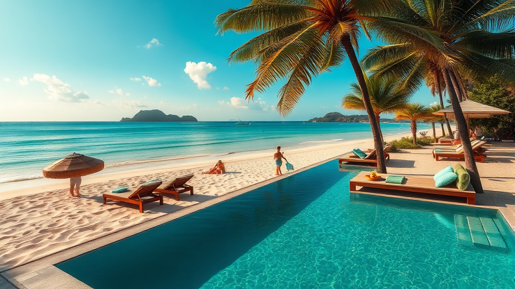 프라이빗 비치 & 수영장 조합 (realistic 스타일)