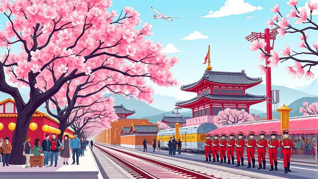 진해군항제: 벚꽃 축제의 정수 (cartoon 스타일)