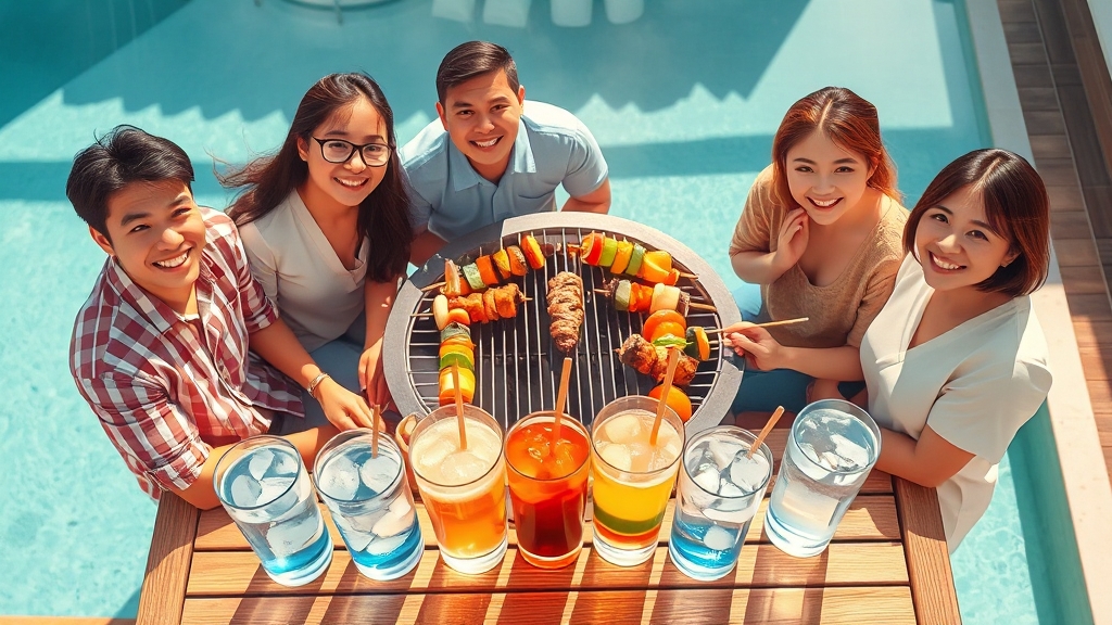 가족 바비큐 존 활용법 (illustration 스타일)