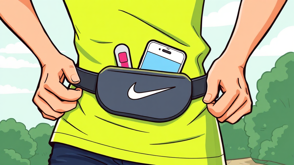 실사용 후기: 나이키 러닝벨트의 착용감과 수납력 (cartoon 스타일)