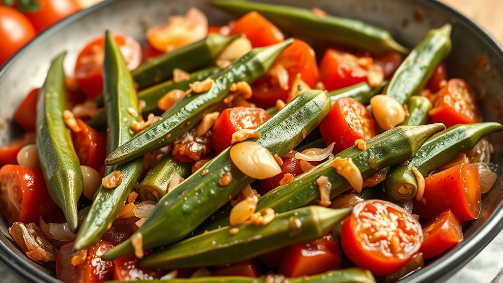 오크라 선택 요령 및 음식 궁합 (realistic 스타일)